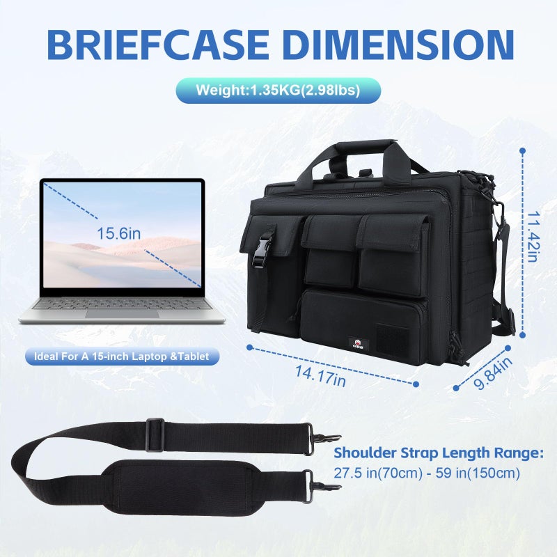 GES حقيبة تكتيكية، حقيبة رسائل للرجال مقاس 15.6 بوصة، حقيبة عسكرية للرجال - Image 2